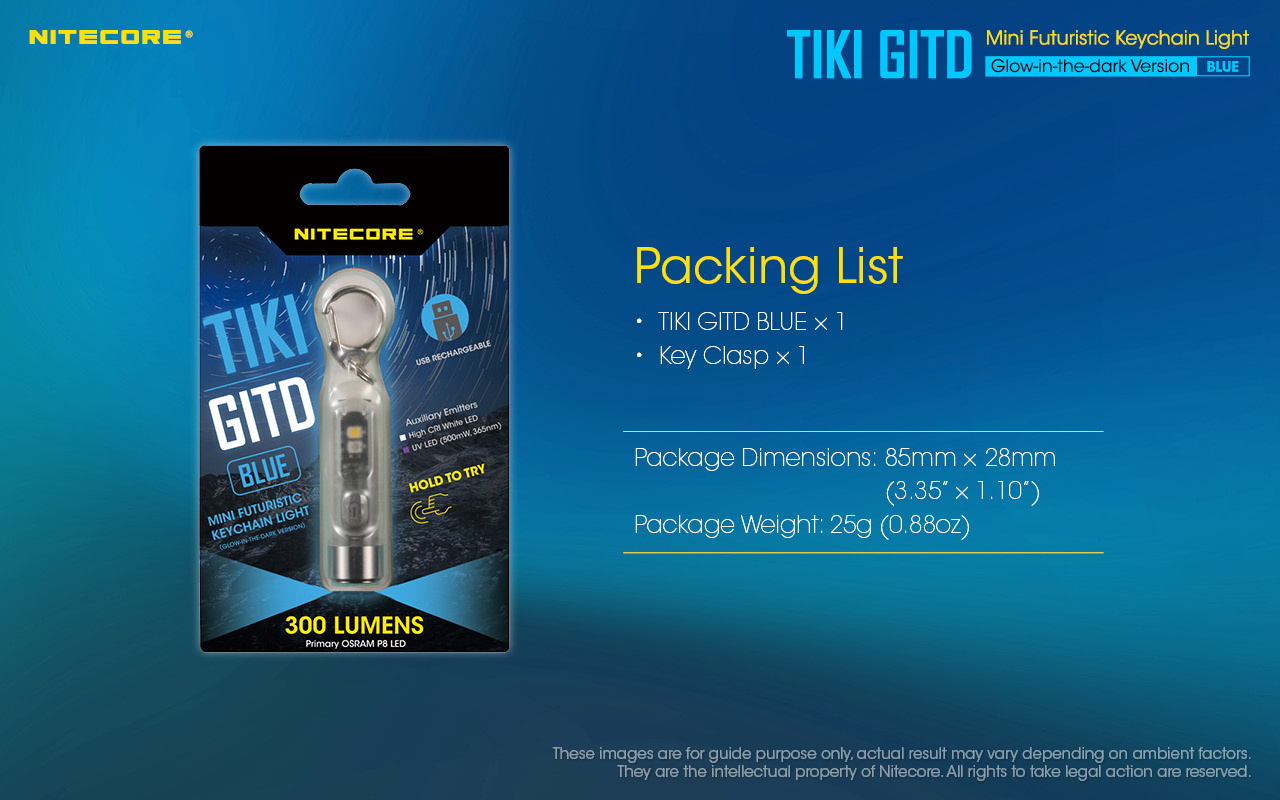 TIKI GITD BLUE — caracteristici
