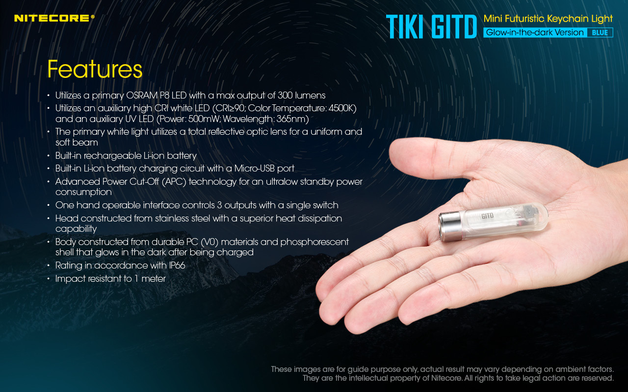 TIKI GITD BLUE — caracteristici