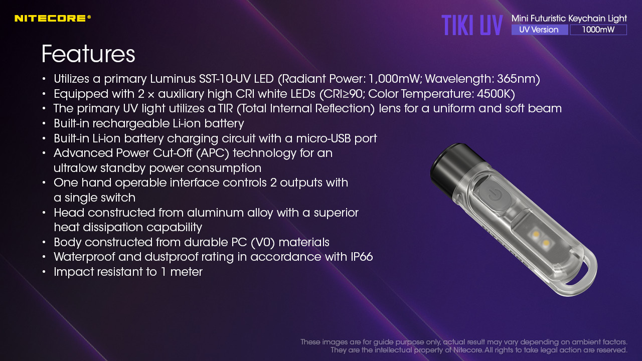 TIKI UV — caracteristici