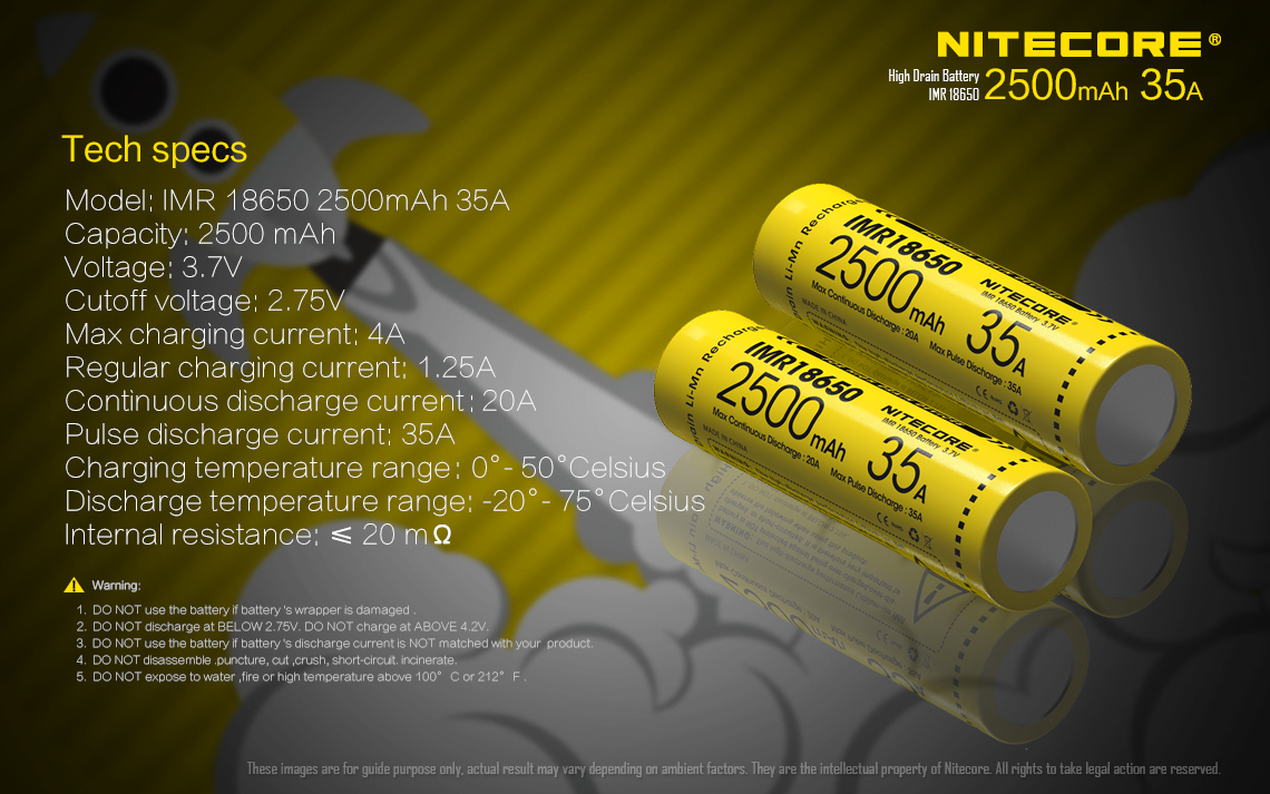 IMR18650 2500mAh 35A — caracteristici