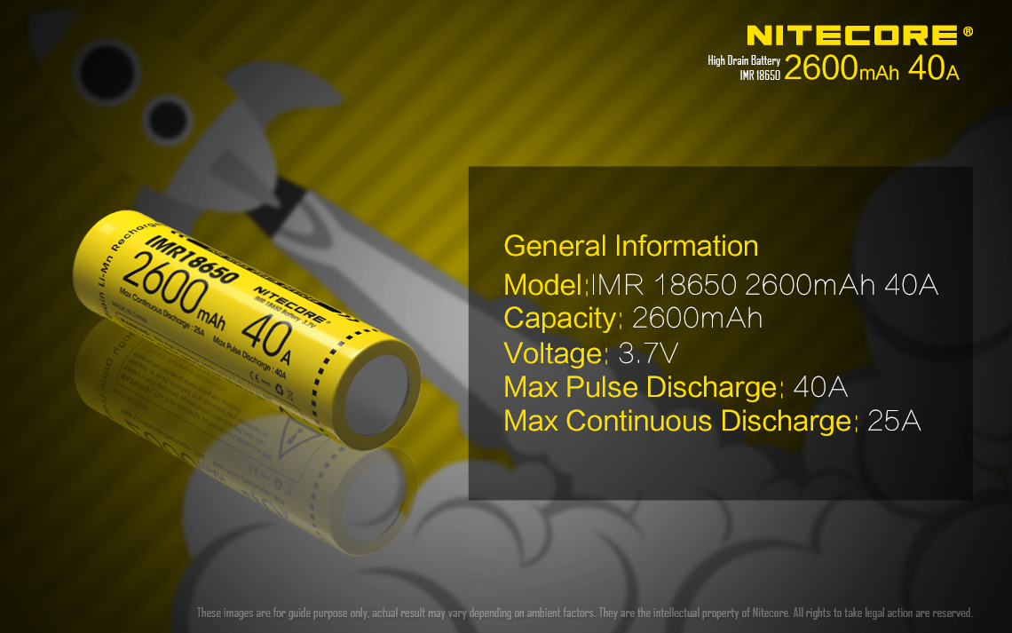 IMR18650 2600mAh 40A — caracteristici